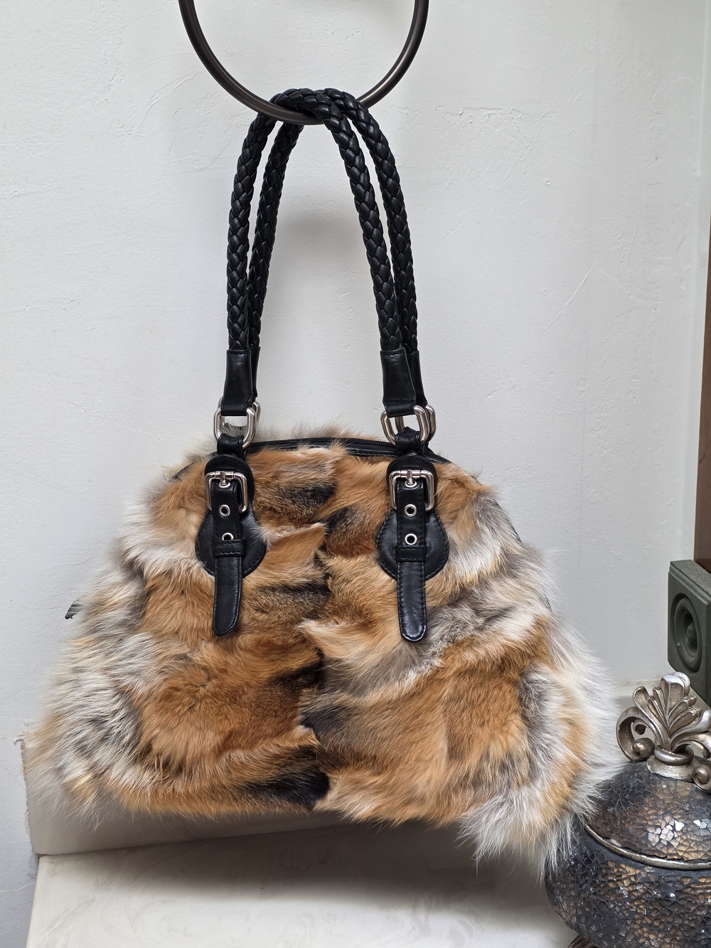 Vintage Dead Stock NWT Paolo Masi Red Fox Fur Bag, Made In Italy